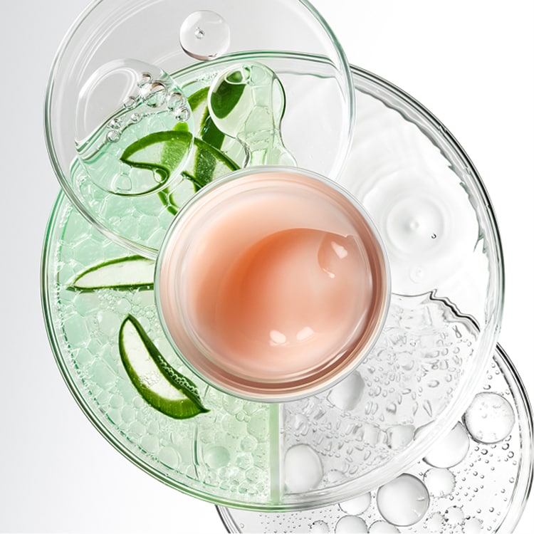 Textura rosa del gel-crema Moisture Surge en un recipiente abierto